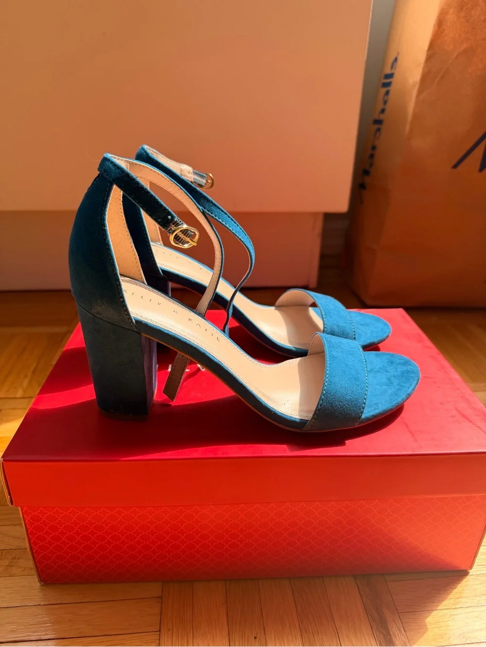 Kelly & Katie Blue Suede Ankle-Strap Heels